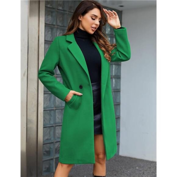 Women's Notch Lapel Double Breasted Trench Coat Green - Picture 6 of 6